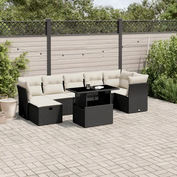 Gossi set mobilier de gradina cu perne, 8 piese, negru, poliratan