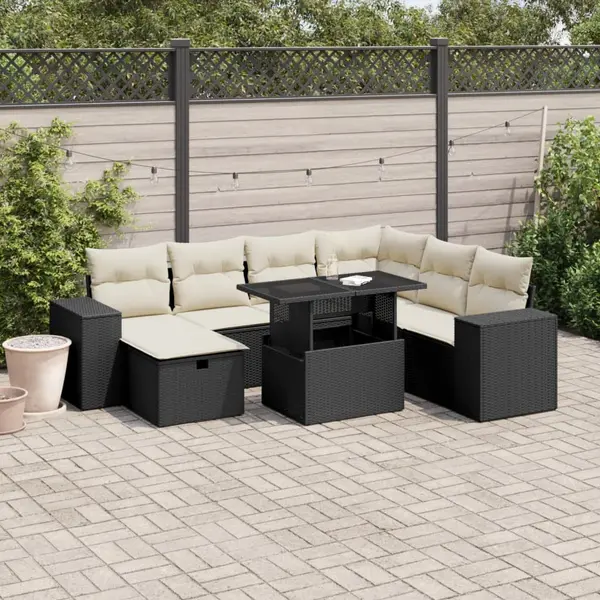 Gossi set mobilier de gradina cu perne, 8 piese, negru, poliratan
