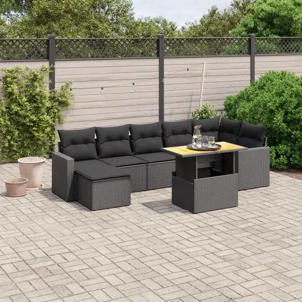 Gossi set mobilier de gradina cu perne, 8 piese, negru, poliratan