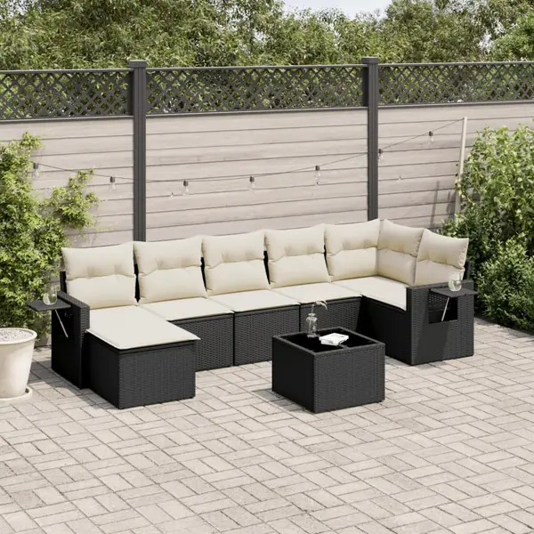 Gossi set mobilier de gradina cu perne, 8 piese, negru, poliratan