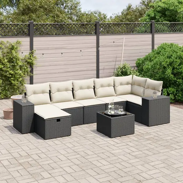 Gossi set mobilier de gradina cu perne, 8 piese, negru, poliratan