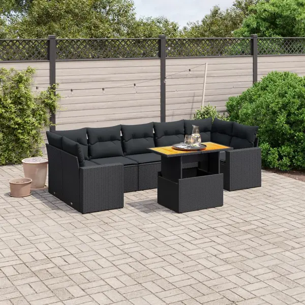 Gossi set mobilier de gradina cu perne, 8 piese, negru, poliratan