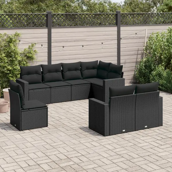 Gossi set mobilier de gradina cu perne, 8 piese, negru, poliratan