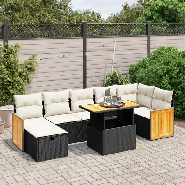 Gossi set mobilier de gradina cu perne, 8 piese, negru, poliratan