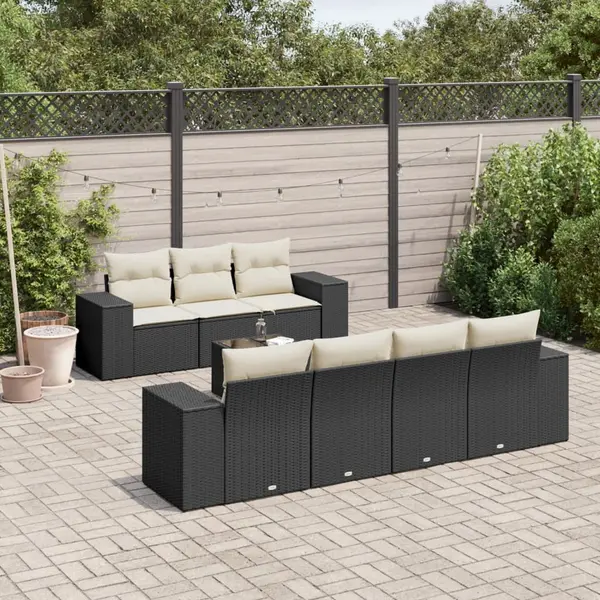 Gossi set mobilier de gradina cu perne, 8 piese, negru, poliratan