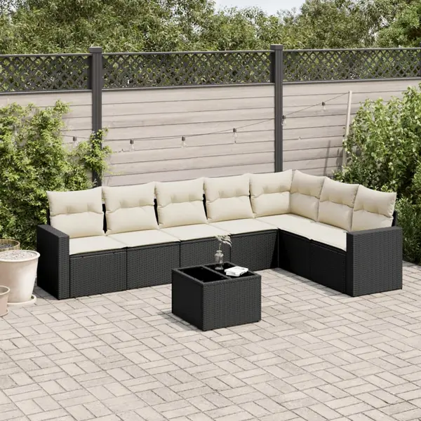 Gossi set mobilier de gradina cu perne, 8 piese, negru, poliratan