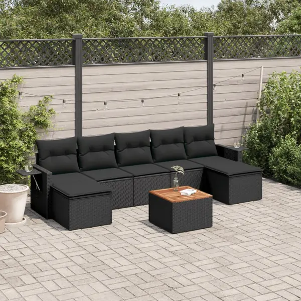 Gossi set mobilier de gradina cu perne, 8 piese, negru, poliratan