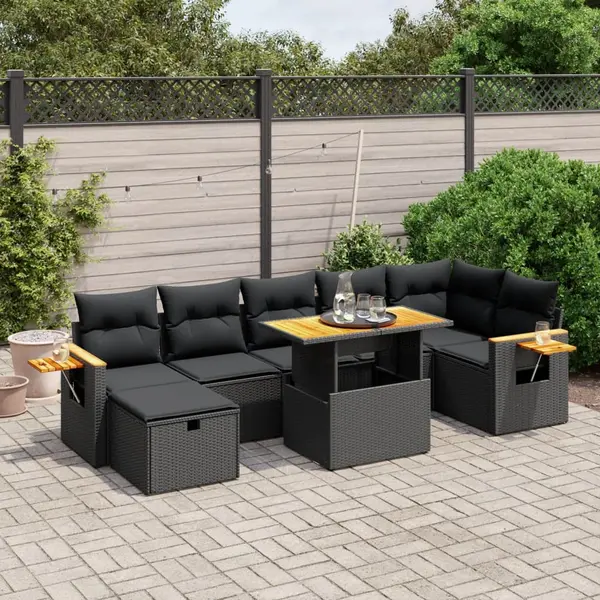 Gossi set mobilier de gradina cu perne, 8 piese, negru, poliratan