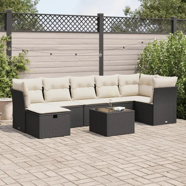 Gossi set mobilier de gradina cu perne, 8 piese, negru, poliratan