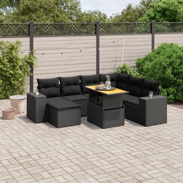 Gossi set mobilier de gradina cu perne, 8 piese, negru, poliratan