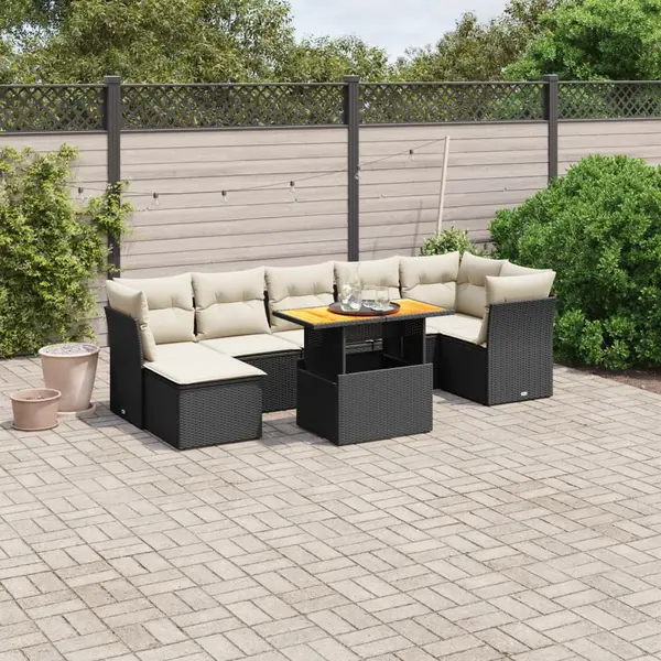 Gossi set mobilier de gradina cu perne, 8 piese, negru, poliratan