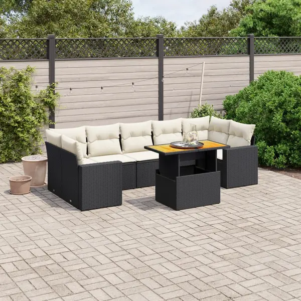 Gossi set mobilier de gradina cu perne, 8 piese, negru, poliratan
