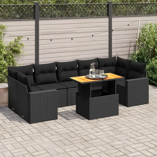 Gossi set mobilier de gradina cu perne, 8 piese, negru, poliratan