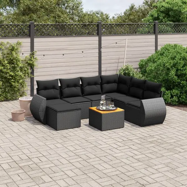 Gossi set mobilier de gradina cu perne, 8 piese, negru, poliratan