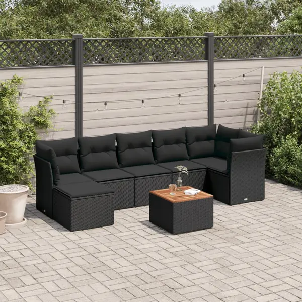 Gossi set mobilier de gradina cu perne, 8 piese, negru, poliratan