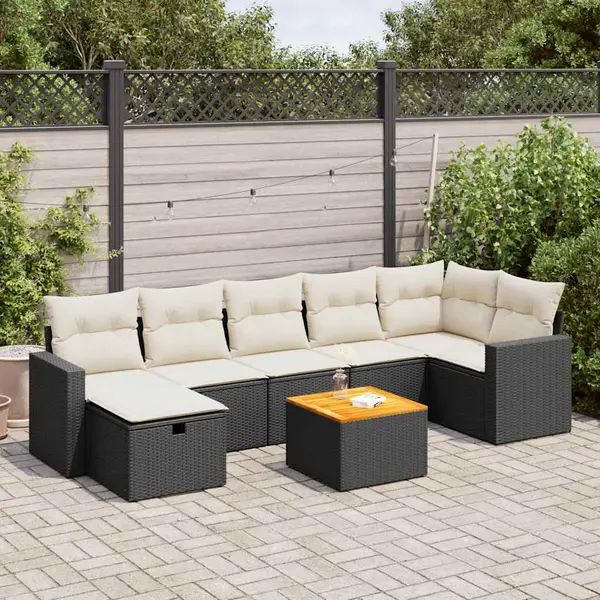 Gossi set mobilier de gradina cu perne, 8 piese, negru, poliratan