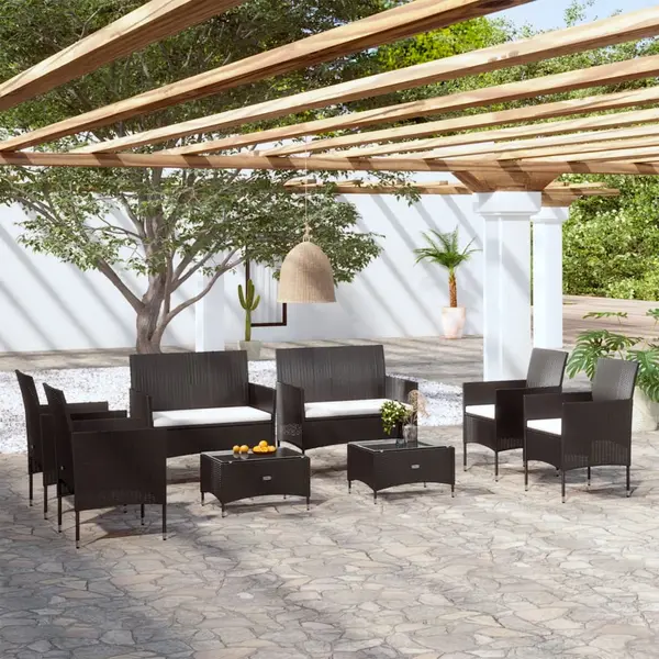 Gossi set mobilier de gradina cu perne, 8 piese, negru, poliratan