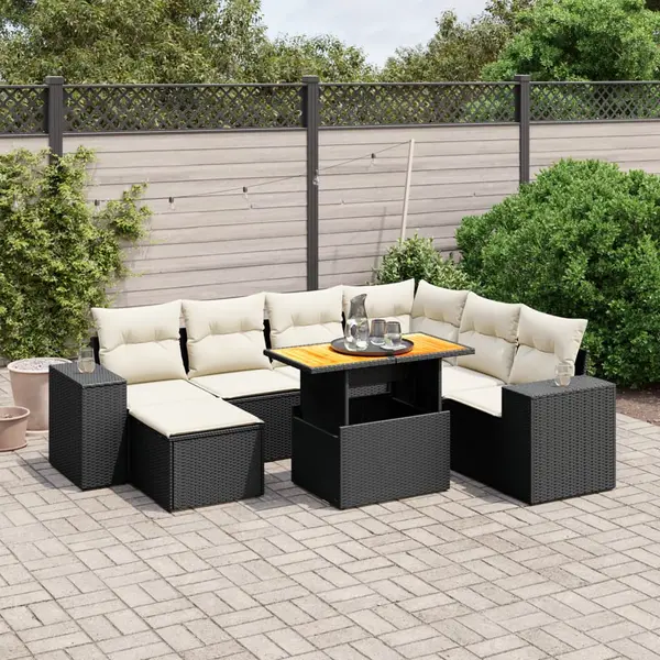 Gossi set mobilier de gradina cu perne, 8 piese, negru, poliratan