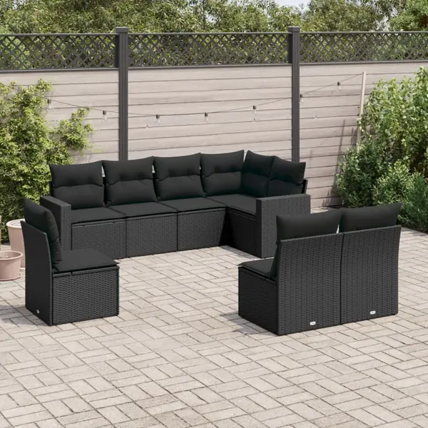 Gossi set mobilier de gradina cu perne, 8 piese, negru, poliratan