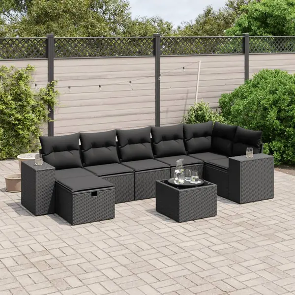 Gossi set mobilier de gradina cu perne, 8 piese, negru, poliratan