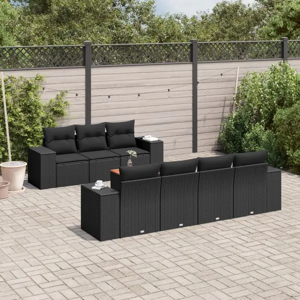 Gossi set mobilier de gradina cu perne, 8 piese, negru, poliratan