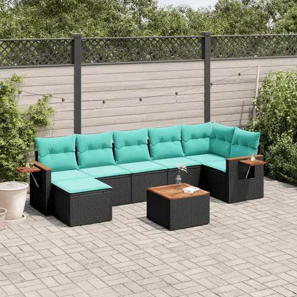 Gossi set mobilier de gradina cu perne, 8 piese, negru, poliratan