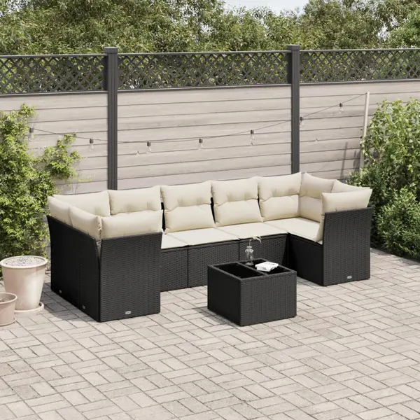 Gossi set mobilier de gradina cu perne, 8 piese, negru, poliratan
