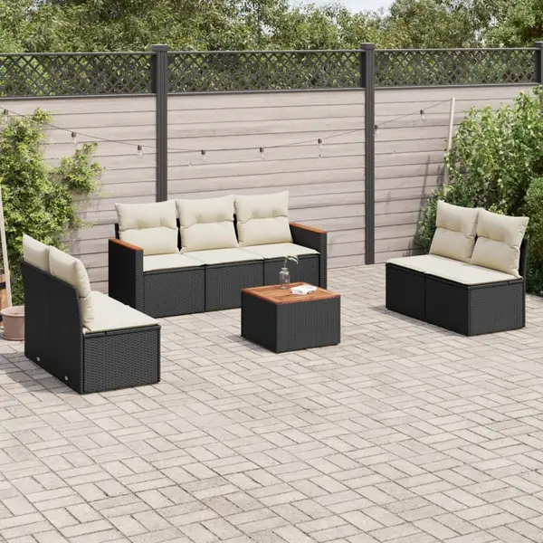 Gossi set mobilier de gradina cu perne, 8 piese, negru, poliratan