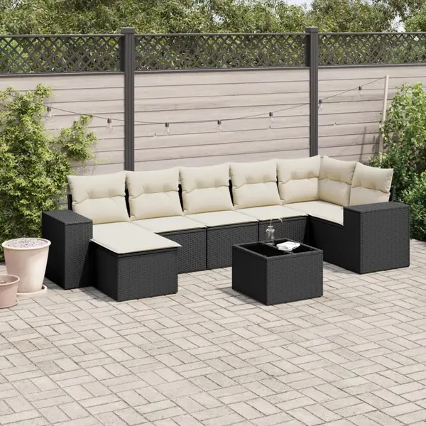 Gossi set mobilier de gradina cu perne, 8 piese, negru, poliratan