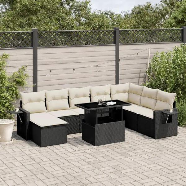Gossi set mobilier de gradina cu perne, 8 piese, negru, poliratan