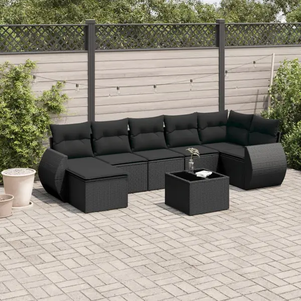 Gossi set mobilier de gradina cu perne, 8 piese, negru, poliratan