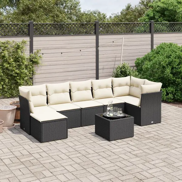 Gossi set mobilier de gradina cu perne, 8 piese, negru, poliratan