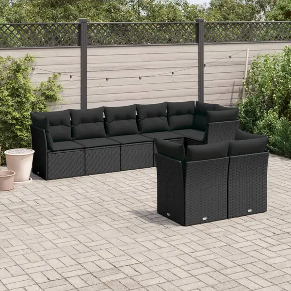 Gossi set mobilier de gradina cu perne, 8 piese, negru, poliratan