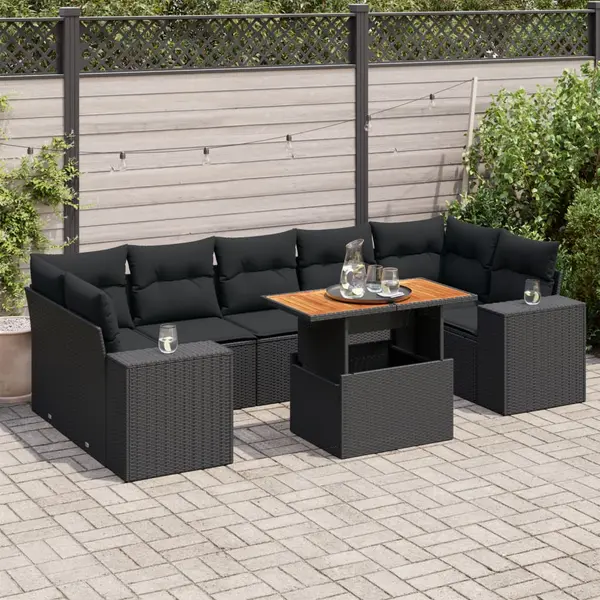 Gossi set mobilier de gradina cu perne, 8 piese, negru, poliratan