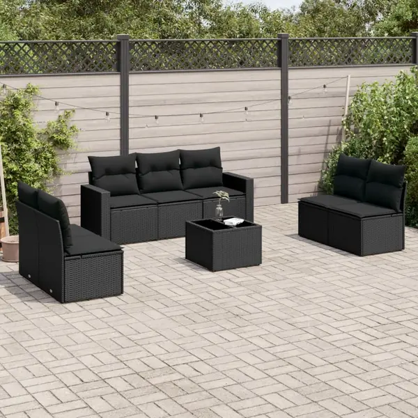 Gossi set mobilier de gradina cu perne, 8 piese, negru, poliratan