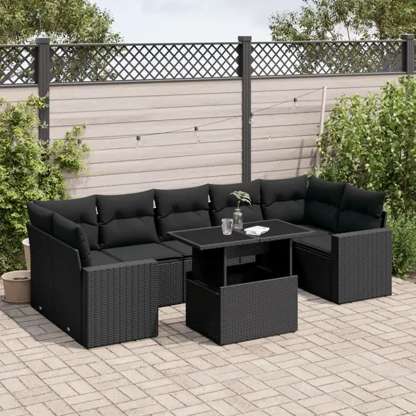 Gossi set mobilier de gradina cu perne, 8 piese, negru, poliratan