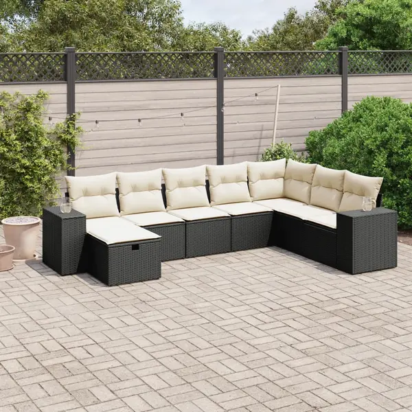 Gossi set mobilier de gradina cu perne, 8 piese, negru, poliratan