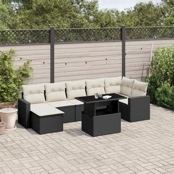 Gossi set mobilier de gradina cu perne, 8 piese, negru, poliratan