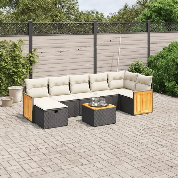 Gossi set mobilier de gradina cu perne, 8 piese, negru, poliratan