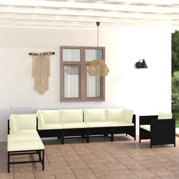Gossi set mobilier de gradina cu perne, 8 piese, negru, poliratan
