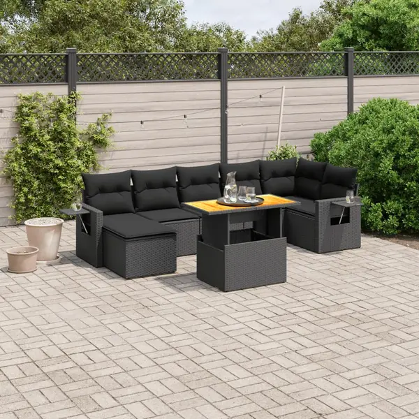 Gossi set mobilier de gradina cu perne, 8 piese, negru, poliratan
