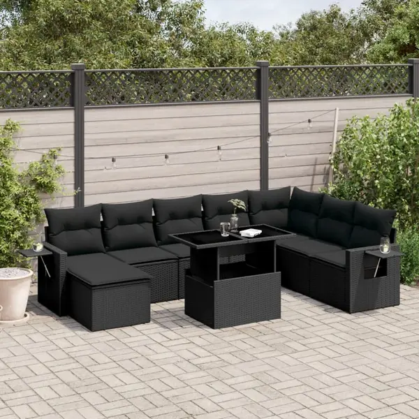 Gossi set mobilier de gradina cu perne, 8 piese, negru, poliratan