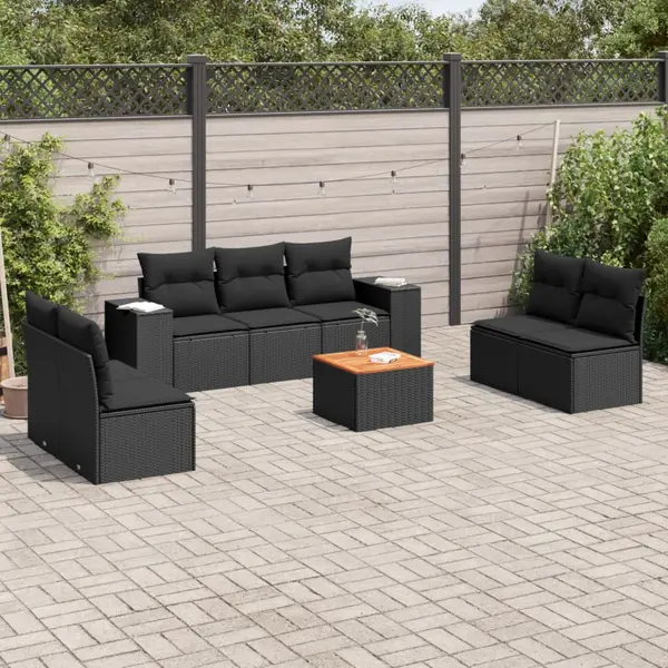 Gossi set mobilier de gradina cu perne, 8 piese, negru, poliratan
