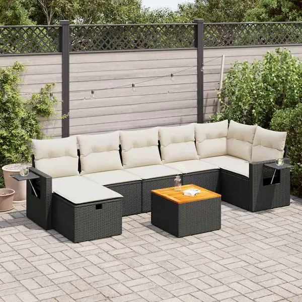 Gossi set mobilier de gradina cu perne, 8 piese, negru, poliratan