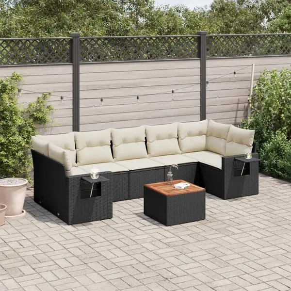 Gossi set mobilier de gradina cu perne, 8 piese, negru, poliratan