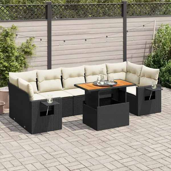 Gossi set mobilier de gradina cu perne, 8 piese, negru, poliratan