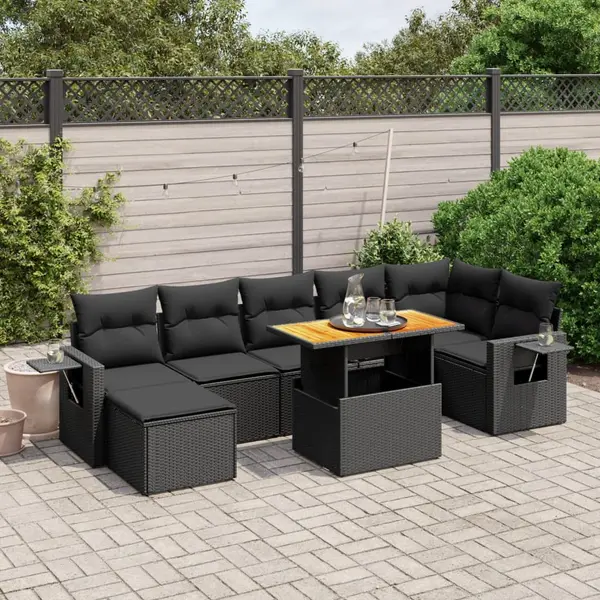 Gossi set mobilier de gradina cu perne, 8 piese, negru, poliratan