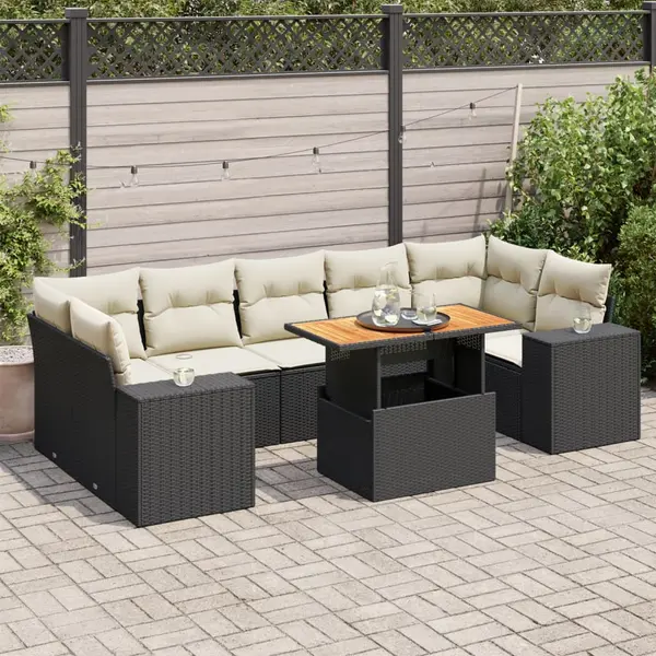 Gossi set mobilier de gradina cu perne, 8 piese, negru, poliratan