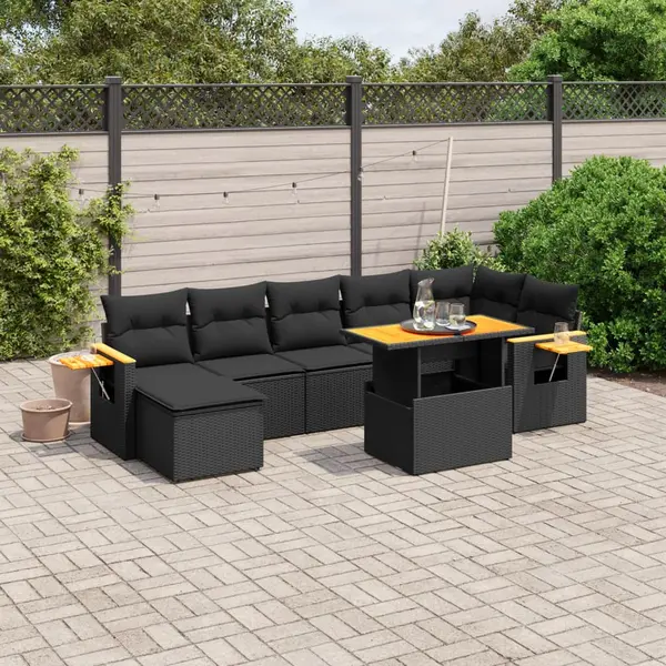 Gossi set mobilier de gradina cu perne, 8 piese, negru, poliratan