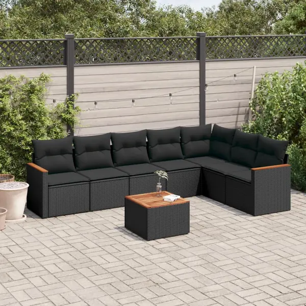 Gossi set mobilier de gradina cu perne, 8 piese, negru, poliratan